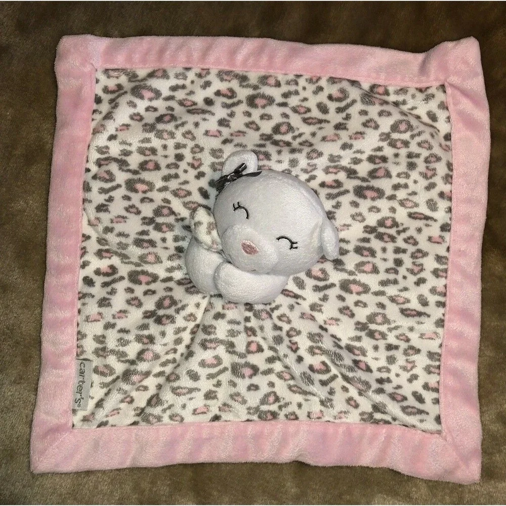 Carters Security Blanket Lovey Bear Pink White Leopard
